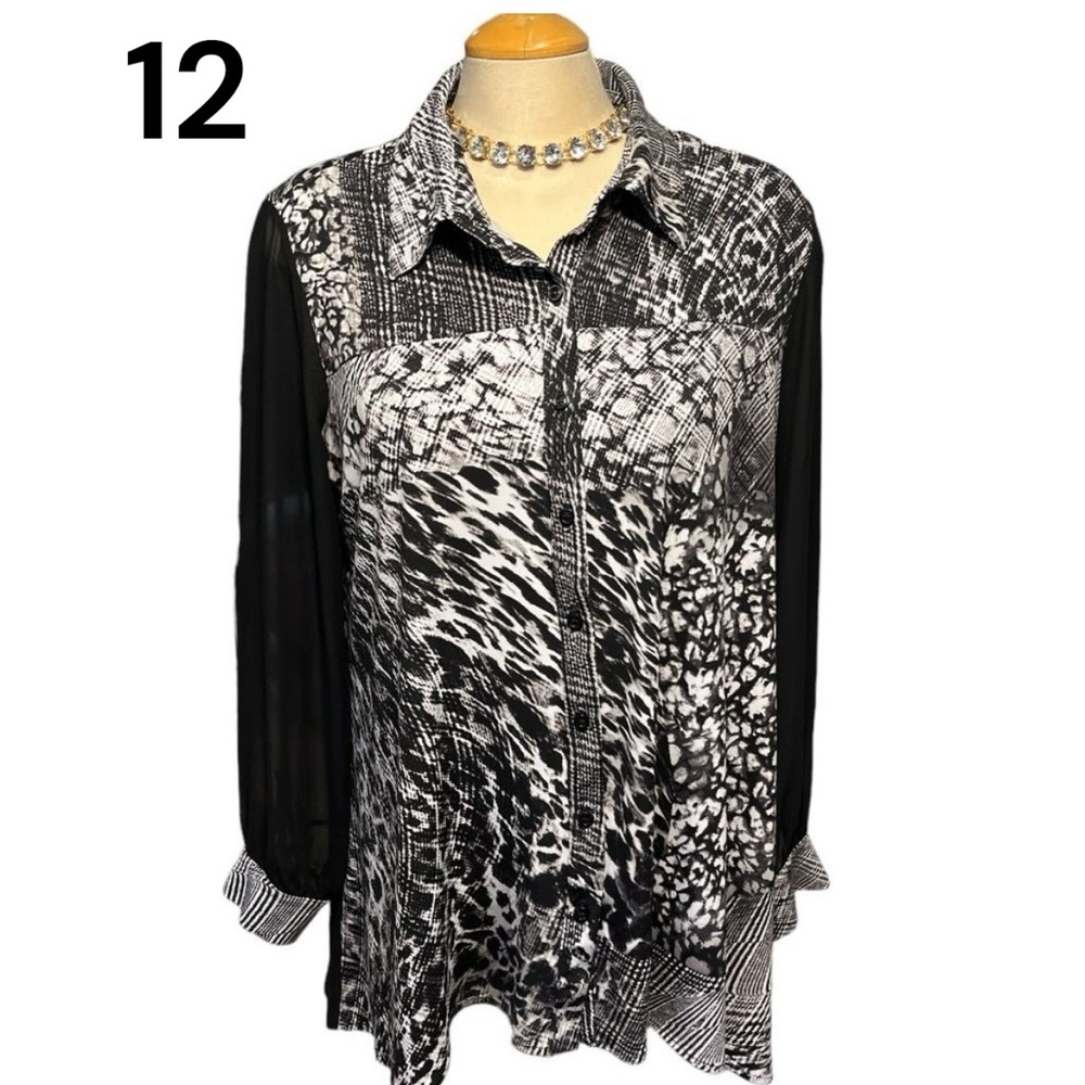 JOSEPH RIBKOFF 🇨🇦 Tunic Top Sz 12 Button Down Blouse Beautiful Pattern
